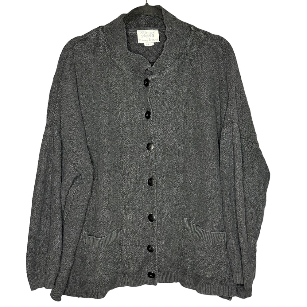 Stephanie Schuster‎ for Princess Knitwear Black Textured Buttoned Sweater Jacket